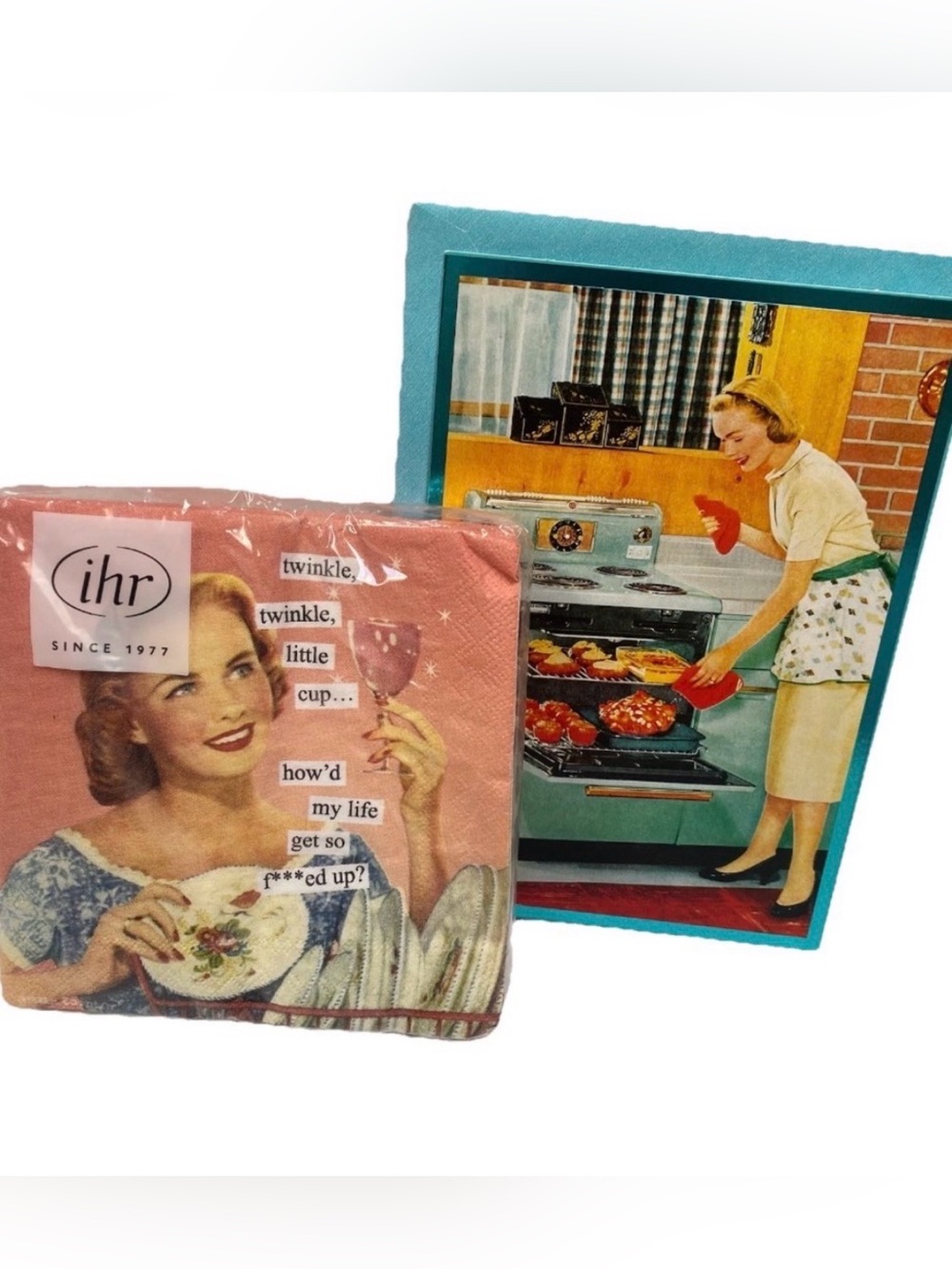 Anne Taintor Napkins And Greeting Card Set, Funny Retro Cocktail Paper Napkins